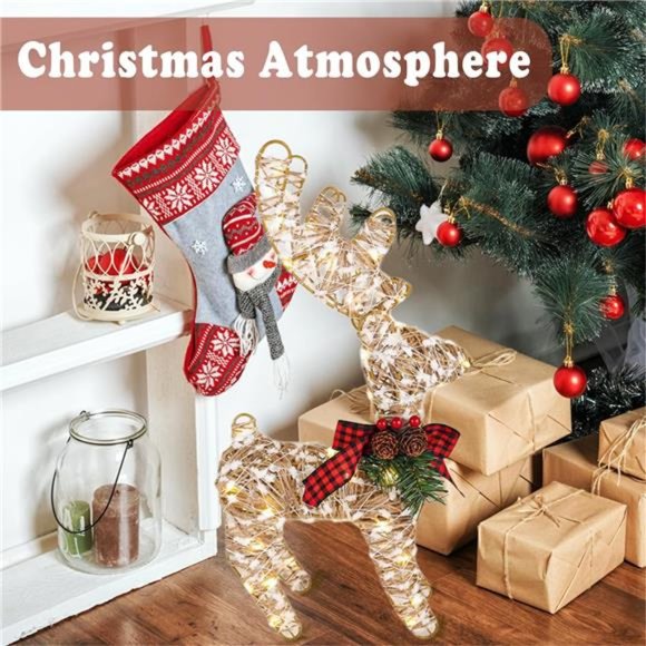 Rustic Lighted Reindeer Christmas Decoration, 18.3" Gold Deer with 50 Led - Picture 4 of 7